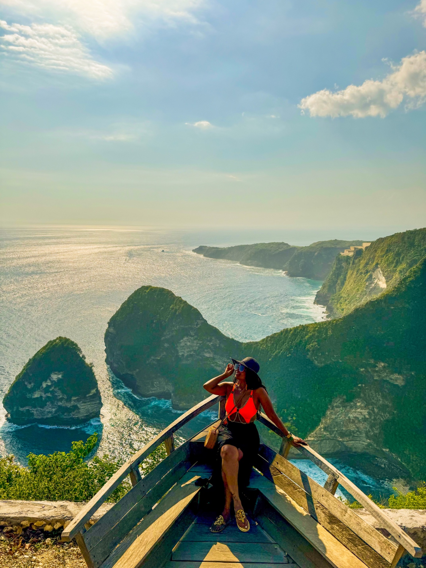 Overlooking Kelingking Beach cliffs in Nusa Penida, Bali